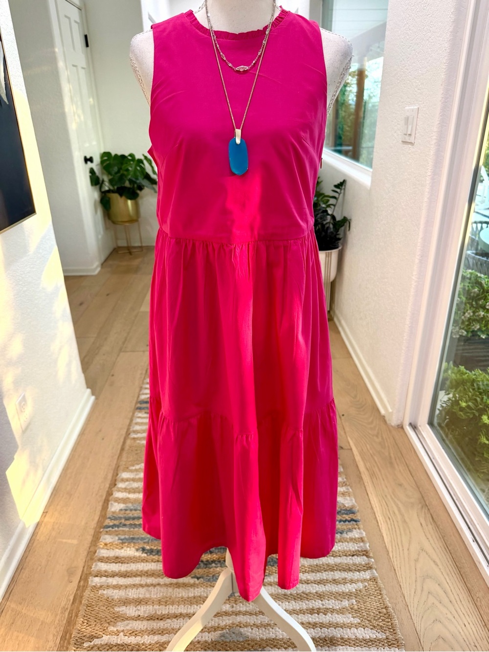 J. Crew Pink Tiered Cotton Midi Dress Size 00 With Side Pockets